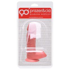 Pênis De Borracha Maciça 16,5 X 3,6Cm Natural Escroto Ventosa Prazer E Cia Ref 07794-b